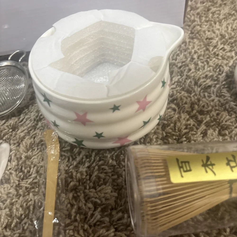 Japanese Matcha Starter Tea Set - Bowl, Whisk, Scoop, Holder, Red Bow Design